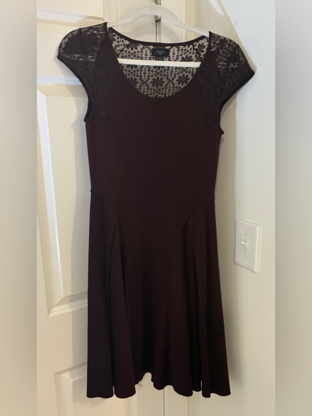 Deletta Anthropologie Lace Yoke Fit-and-Flare Dress - Deep Plum